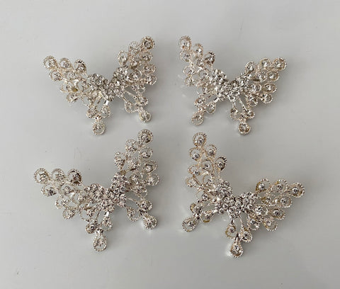 Craftuneed Bundle 4pcs silver rhinestones bridal embellishments butterfly brooch pin jewellery Brooches