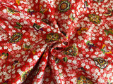 Craftuneed 3 Meters Red Japanese Sakura Cherry Blossom Butterfly Print Cotton Fabric for Dress Sewing diy