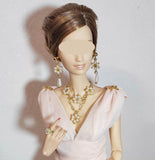 Handmade 1:6 Scale Doll Jewelry Set – Miniature Floral Faux pearl Necklace, Earrings & Ring