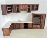 Handmade Dollhouse Kitchen Cabinet Set 1:12 Scale Miniature Walnut Wooden Sink Units