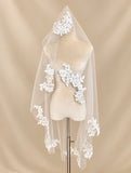 Ivory Floral Lace Wedding Veil Single Tier Mantilla Style Bridal Drop Veil