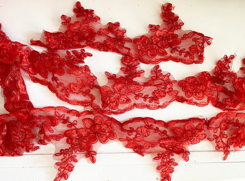 Red Embroidered Lace Trim 2.5 Meters Sew On Floral Lace Trimming For Dress DIY Craftuneed