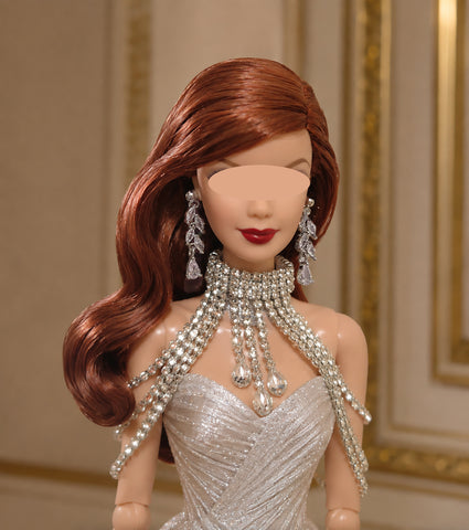 1:6 Scale Doll Shoulder Chain Necklace and Earrings Set Miniature Rhinestone Jewellery