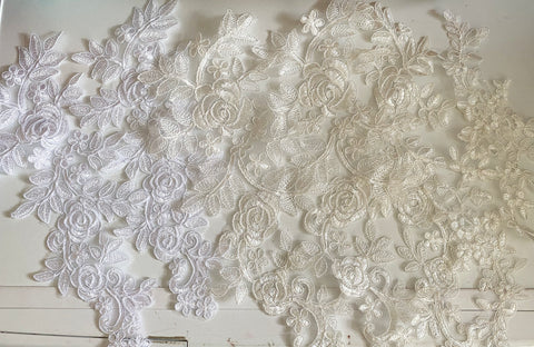 Craftuneed Bundle 7pcs ivory and white sew on lace applique embroidered floral tulle lace motif patch Mix lot