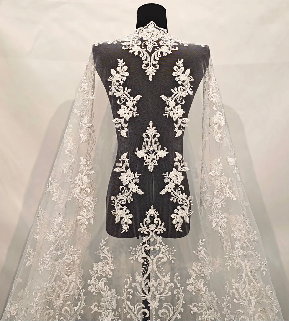 Ivory Beaded Lace Fabric by Yard Bridal Floral Sequin Embroidered Lace For Wedding DIY
