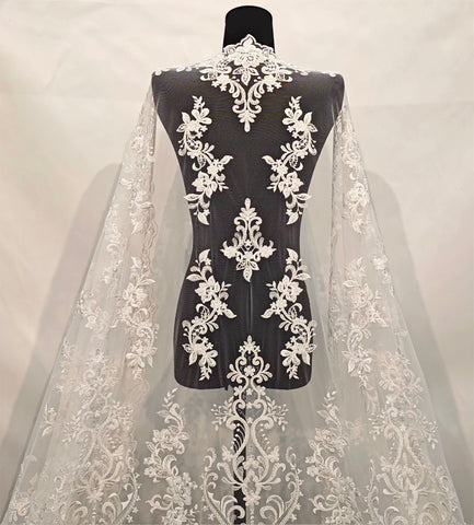 Ivory Beaded Lace Fabric by Yard Bridal Floral Sequin Embroidered Lace For Wedding DIY