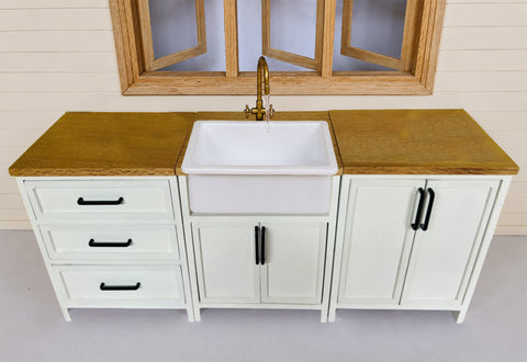 1:6 Scale Dollhouse Miniature Wooden Kitchen Sink Cabinet Bar Table Chairs Furniture