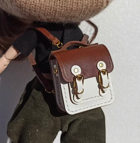 Craftuneed 1:6 Scale Handmade Leather Doll Backpack Mini Shoulder Satchel Bag for BJD Dolls