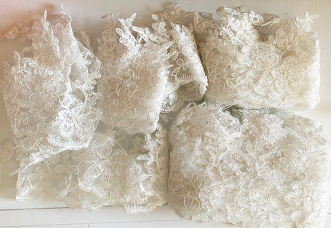 Bundle Ivory Embroidered Lace Trim 15.8 Meters Sew On Floral Lace Trimming For Bridal Wedding Dress Veil DIY Craftuneed