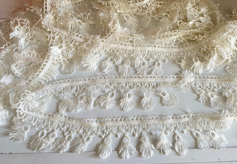 Ivory Fringe Lace Trim Bundle 6.6 Meters Continuous Tassel Embroidered Lace For Sewing
