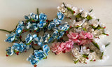 Bundle 16pcs Artificial Mini Fabric Flower with Wire Stems for DIY Craft, Wedding, Dollhouse, and Floral Decoration