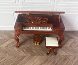 Craftuneed 1:12 Scale Miniature Victorian Style Grand Rectangular Piano &amp; Seat Set Dollhouse Classic Music Room furniture Available in Brown or White