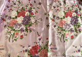 Craftuneed 1 Meter Pink floral print Satin fabric Japanese style Peony Blossom Glossy fabric For Sewing