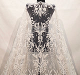 Ivory Beaded Lace Fabric by Yard – Embroidered Bridal Sequin Lace for Wedding DIY