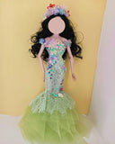 Handmade 1:6 Scale Doll Floral Lace Dress Beaded Mermaid Tulle Gown with Hair Accessory