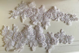 Craftuneed A Mirror pair white beads lace applique sew on embroidered floral sequins lace motif patch