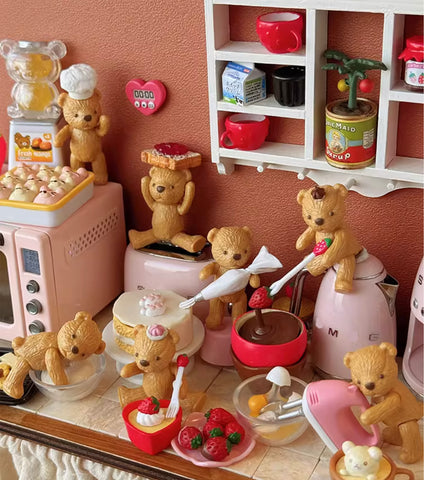 Craftuneed 1:6 Scale Mini Poseable Teddy Bear Miniature Dollhouse Jointed Bear Toy for Doll Display or Decoration Multiple Colours Available