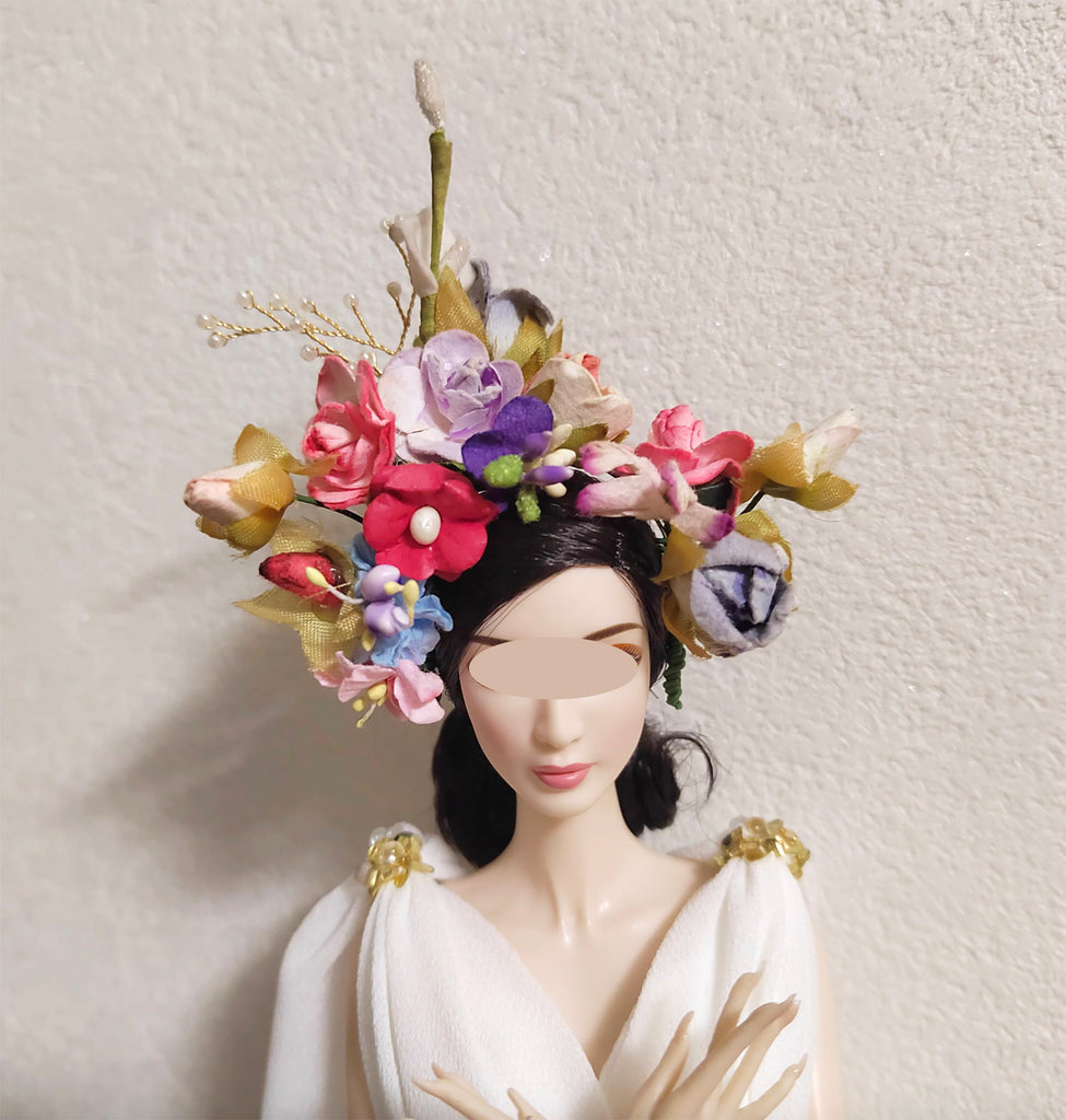 Handmade 1:6 Scale Floral Crown & Flower Hair Clip for Fashion Dolls Miniature Doll Headpiece