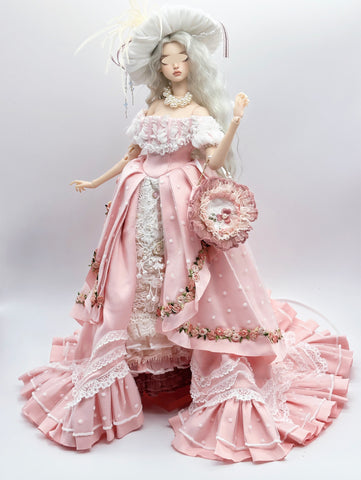 Handmade Victorian Style Doll Outfit 1/6 1/4 1/3 Scale Miniature Dress, Hat, Necklace & Handbag