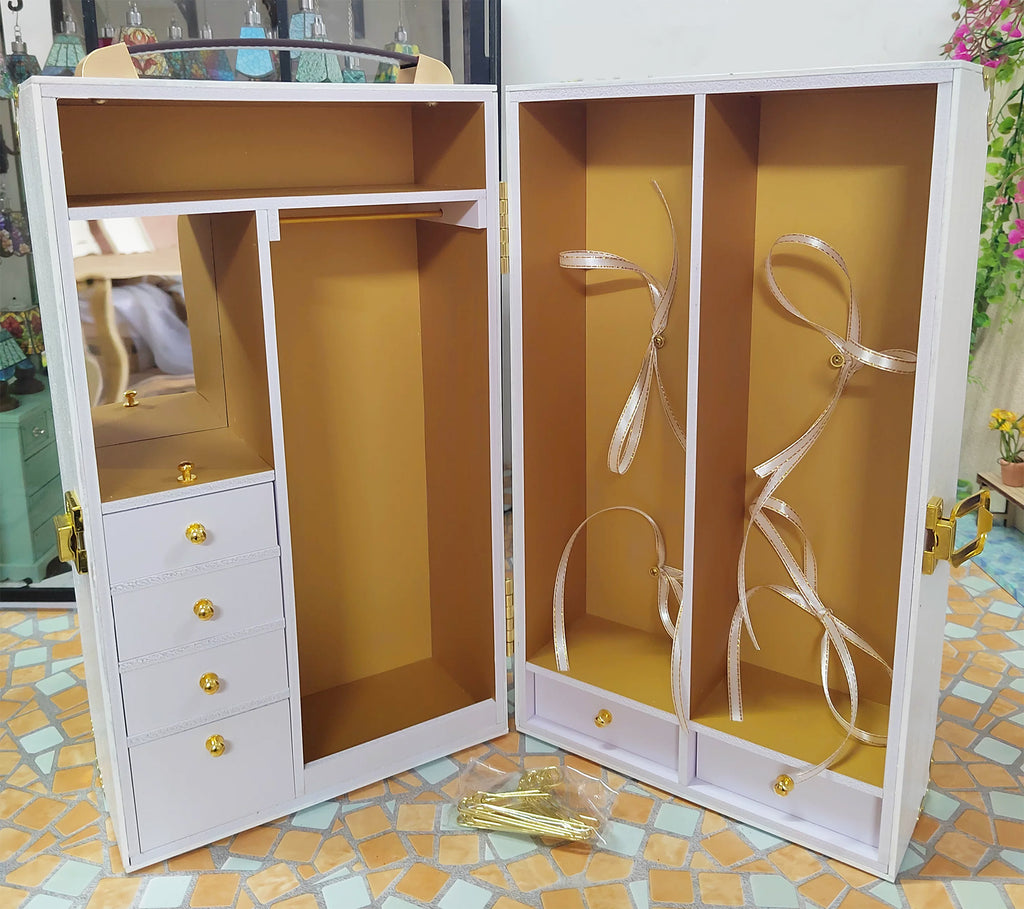 Handmade Dollhouse Portable Wardrobe Storage Case Miniature Doll Closet 1/6 1/12 Scale