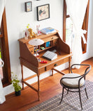 Craftuneed 1:6 Scale Dollhouse Roll Top Writing Desk Miniature Vintage Wooden Study Side Table with Drawers Furniture For Dolls