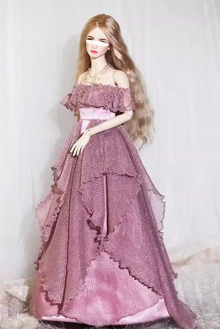 Craftuneed 1:6 Scale Miniature Doll Purple Lilac Dress with Matching Necklace Luxury Gown Dress For Fashion Dolls Handmade