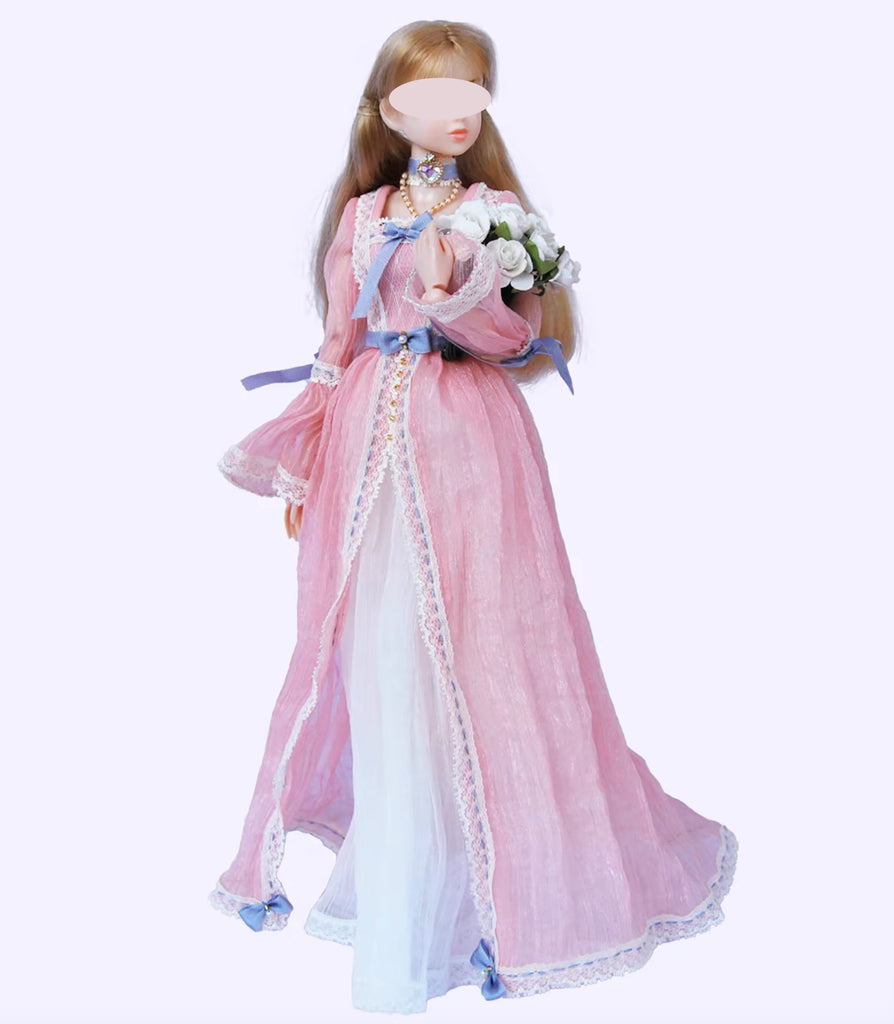 Handmade 1:6 Scale Victorian Style Doll Dress with Necklace – Custom Miniature Fashion Outfit
