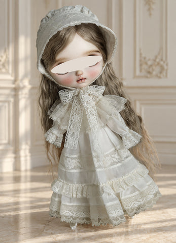 1:6 Scale Doll Dress Set Handmade French Vintage Lace Dress with Bonnet & Bloomers