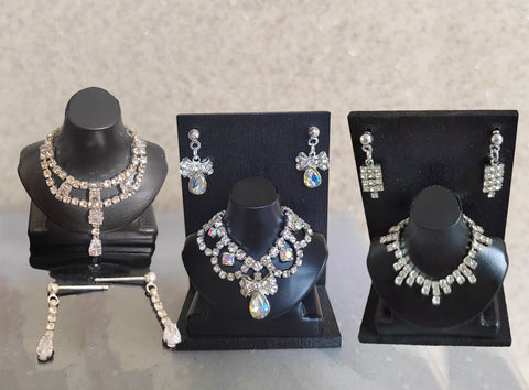 Set of 3 Doll Jewellery 1:6 Scale Miniature Rhinestone Necklaces Earrings Handmade
