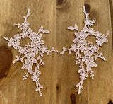 A Pair Salmon Pink Floral Lace Appliques Embroidered Flower Lace Motifs Patches