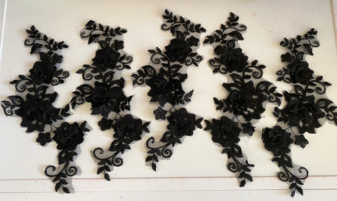 Craftuneed Bundle 5pcs black 3D lace applique sew on double layer floral lace motif patch