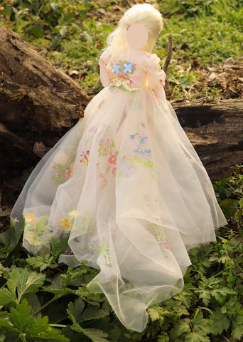 HandHandmade Floral Tulle Doll Dress Miniature Fairy Garden Ball Gown For 1/4 1/3 Scale