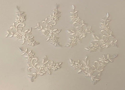 Craftuneed Bundle 6pcs ivory floral lace applique sew on bridal embroidered lace motif patch