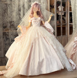 Handmade Doll Wedding Dress Miniature Bridal Princess Gown with Veil 1/6 1/4 1/3 Scale