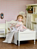 Craftuneed 1:6 scale Dollhouse French Style Princess Bed Miniature Ivory cream Wooden Bed Bedding Set For Fashion Dolls