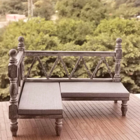 Craftuneed 1:6 Scale Miniature Rustic Country Style Doll Sofa Dollhouse Retro Wooden L-Shaped Couch Doll Furniture Handmade