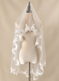 White Floral Lace Drop Veil  Single Tier Mantilla Style Bridal Wedding Veil