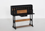 Craftuneed 1:6 Miniature Vintage Wooden Writing Desk Dollhouse Study Furniture with Drawers Black Wood Trestle Work Table For Dolls