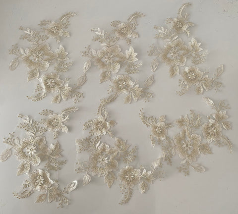 Craftuneed Bundle 6pcs off white gold threads lace applique sew on floral embroidered lace motif patch
