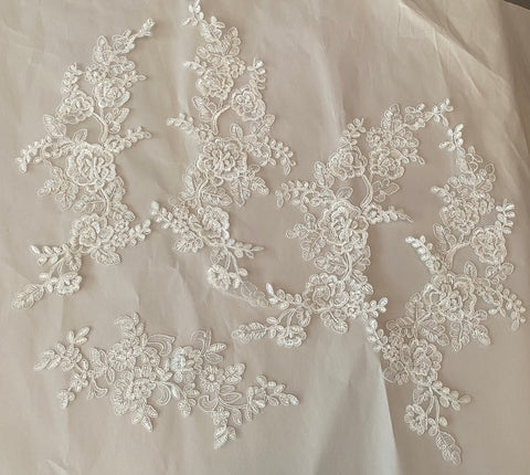 Craftuneed Job lot 5pcs ivory bridal floral lace applique sew on tulle embroidered lace motif patch
