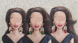 Set of 3 Pairs Doll Earrings Handmade Miniature Feather Rhinestone Jewellery Accessories