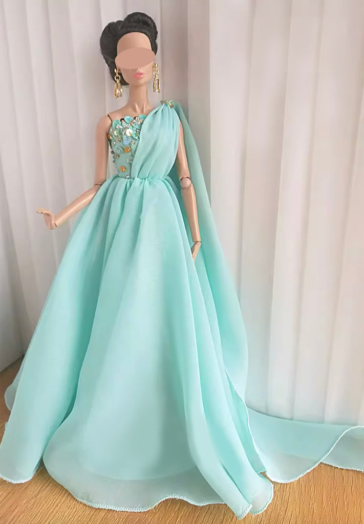 Handmade 1:6 Scale Greek Style Doll Dress Miniature Chiffon Couture Gown with Beaded Bodice