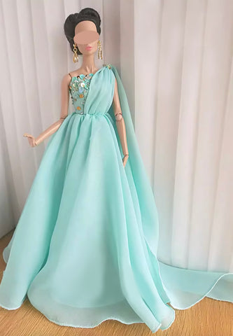 Handmade 1:6 Scale Greek Style Doll Dress Miniature Chiffon Couture Gown with Beaded Bodice