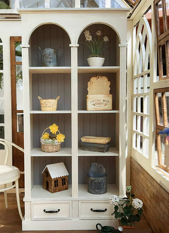1:6 Scale Dollhouse Arched Wooden Cabinet with Drawers Miniature Cottage Dollhouse Display Shelf Furniture For Dolls Handmade