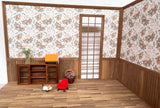1:6 Scale Handmade Miniature Dollhouse Room Kit - Flat Pack Walnut Wooden Wall & Floor Scene