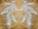 Ivory Beaded Lace Applique Pair Bridal Sequinned Embroidered Leaf Motif Patch