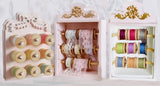 Handmade 1:6 Scale Miniature Thread & Lace Storage Rack Set Wooden Dollhouse Sewing Room Decor