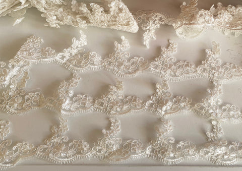 Craftuneed Bundle 6Meters ivory eyelash lace trim embroidered floral tulle lace trimming