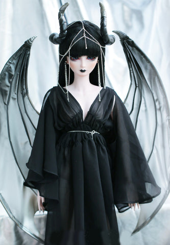 Craftuneed Black Dragon Fantasy Doll Outfit Set Dress Headpiece & Wings Halloween Gothic Demon Costume for 1/12, 1/6, 1/4, 1/3 Scale Dolls