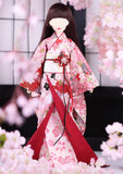 Handmade Doll Cherry Kimono Outfit with Obi and bag Japanese Style Doll Clothing 1/6, 1/4, 1/3